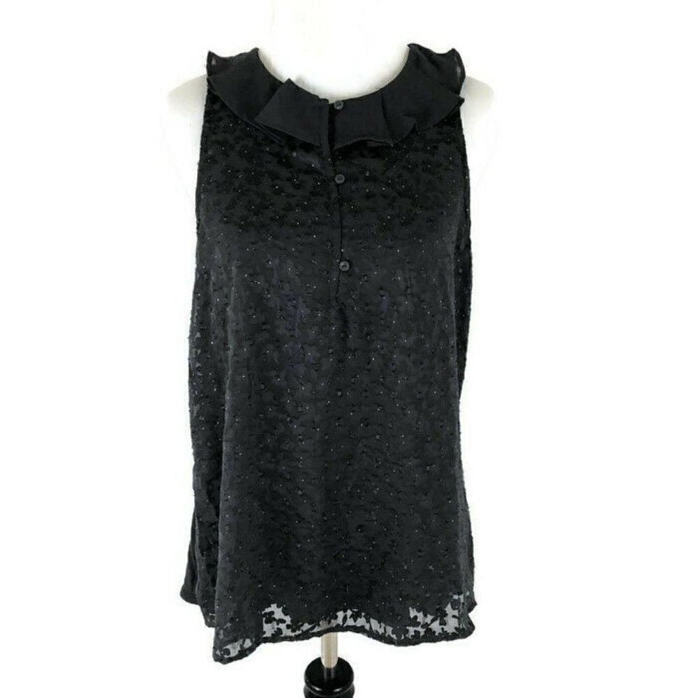 LC Lauren Conrad S Small Top Blouse Layered Sleeveless Gray Ruffle Neck NWT